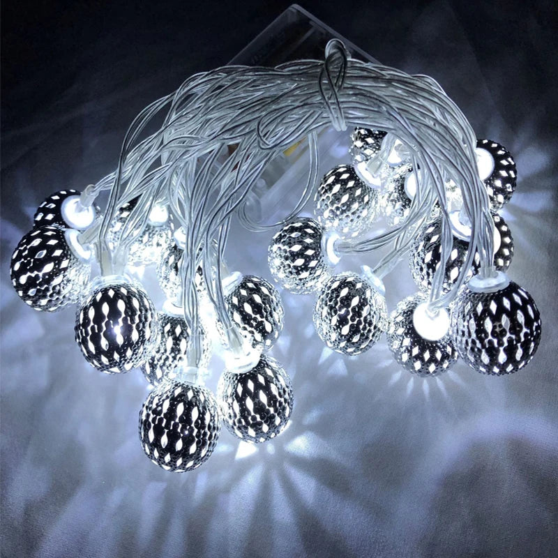 Iron Moroccan Ball String Lights – Boho LED Decorative Lights for Indoor & Outdoor Use