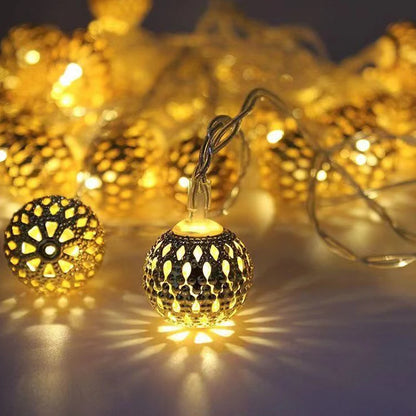 Iron Moroccan Ball String Lights – Boho LED Decorative Lights for Indoor & Outdoor Use