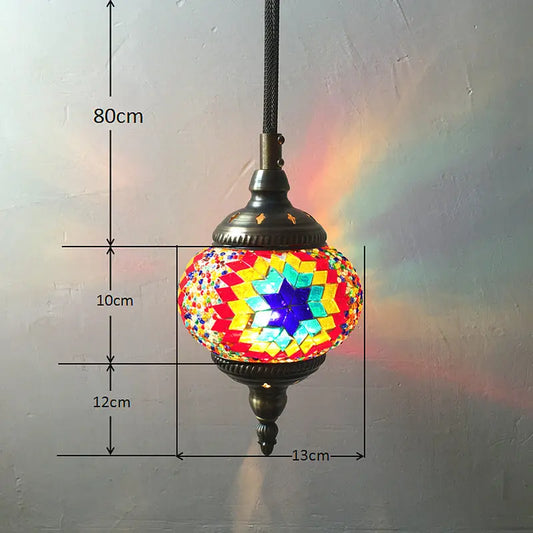 Colorful Pendant Lamp with Handmade Glass Lampshade Southeast Antique Turkish Hanging Lamp E14 Bulb for Bar Asile Living Room