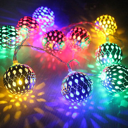 Iron Moroccan Ball String Lights – Boho LED Decorative Lights for Indoor & Outdoor Use