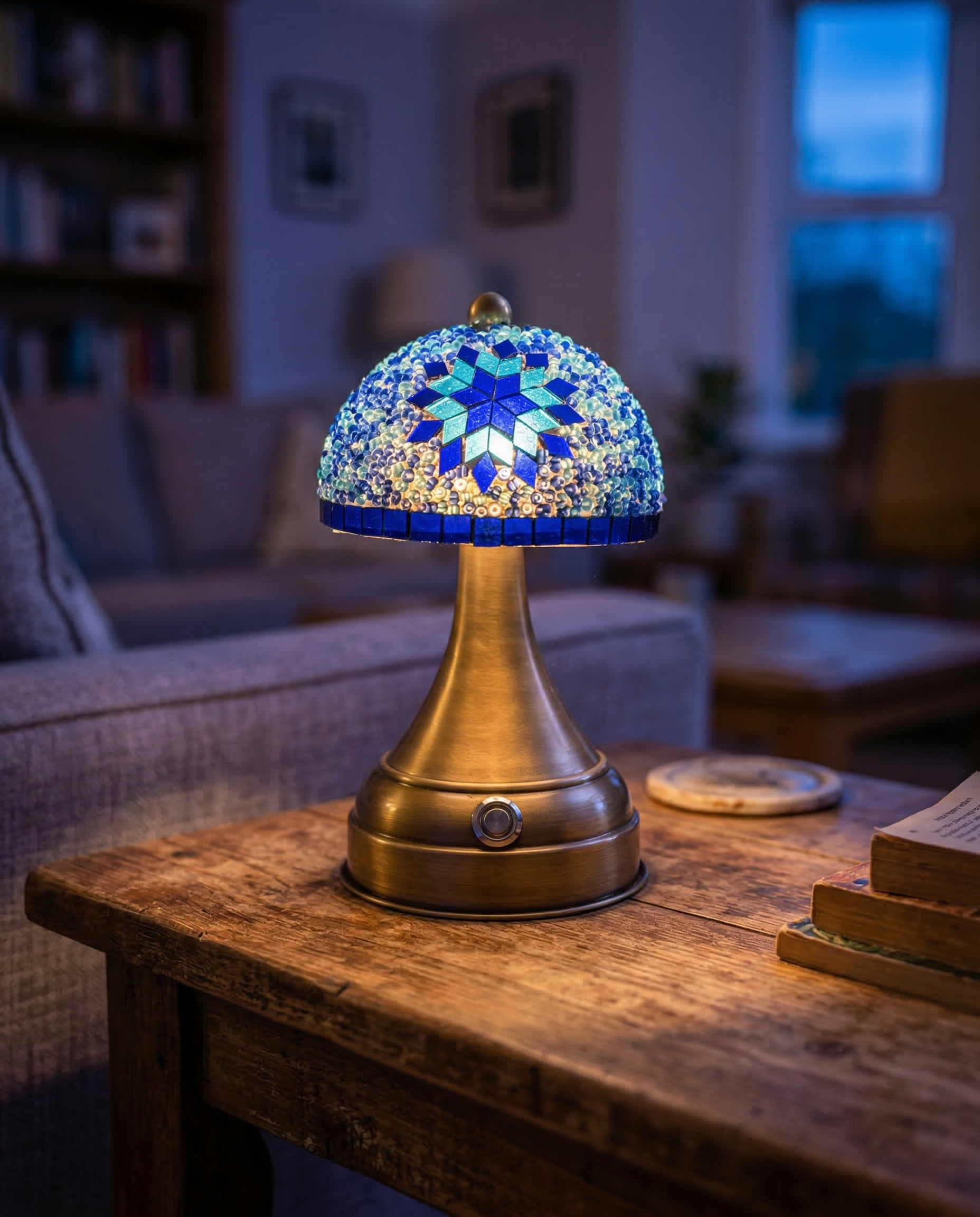 Handgemaakte blauwe Mushroom mozaiek-lamp oplaadbaar draadloos - Arabic Living