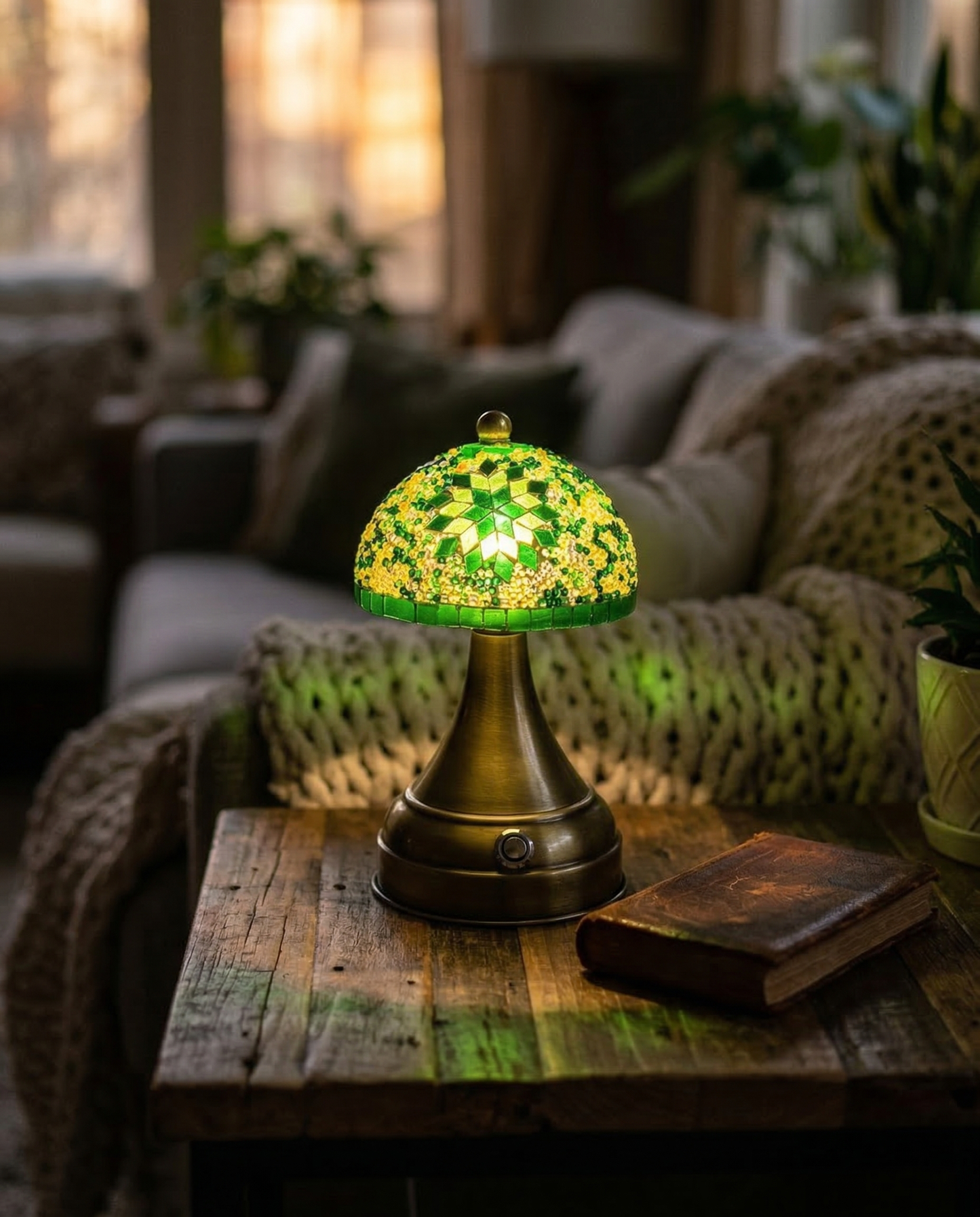 Handgemaakte groene Mushroom mozaiek-lamp oplaadbaar draadloos - Arabic Living