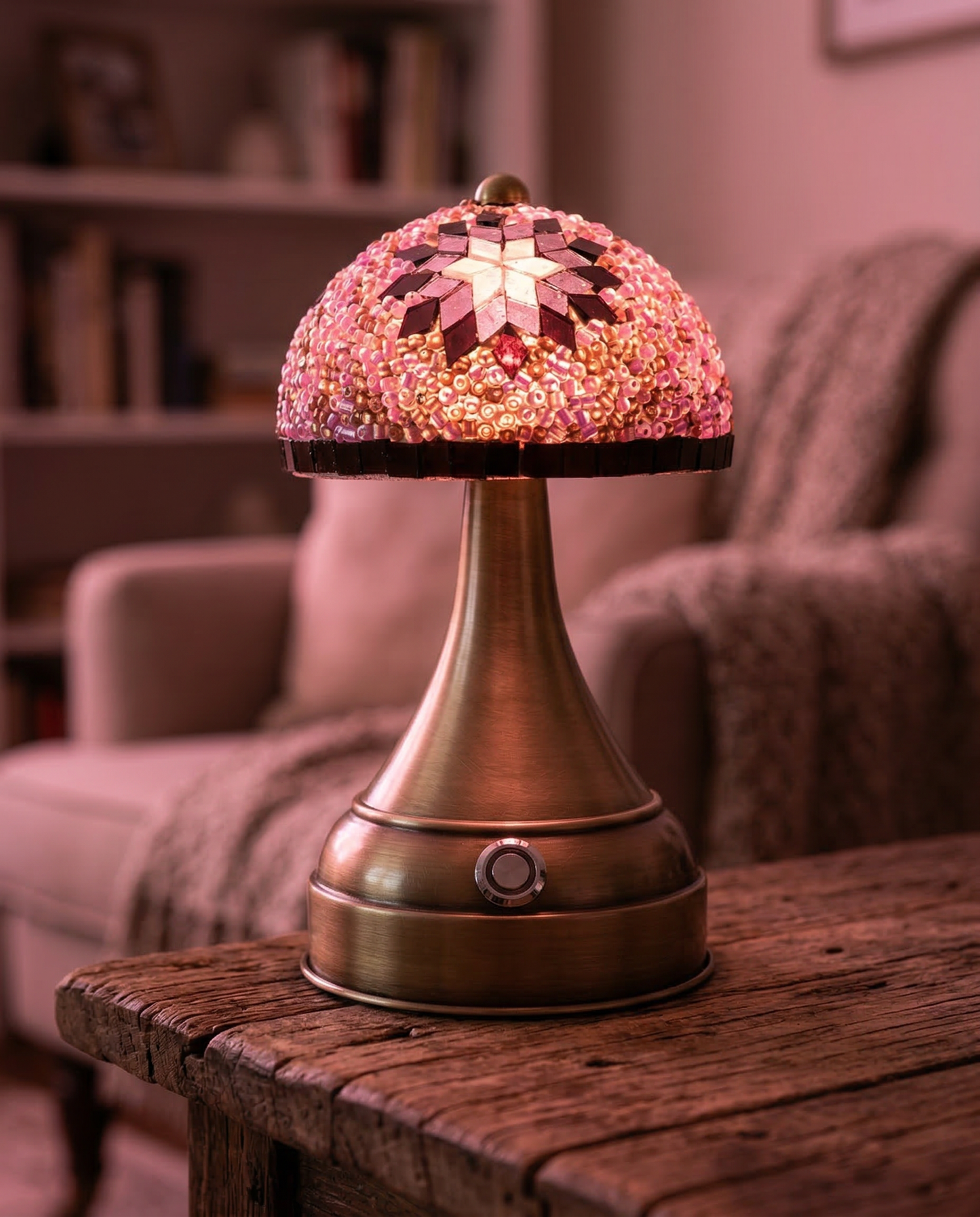 Handgemaakte roze Mushroom mozaiek-lamp oplaadbaar draadloos - Arabic Living