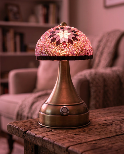Handgemaakte roze Mushroom mozaiek-lamp oplaadbaar draadloos - Arabic Living